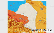 Shaded Relief 3D Map of Minle, political outside
