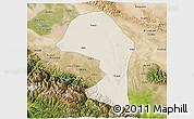 Shaded Relief 3D Map of Minle, satellite outside