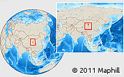 Shaded Relief Location Map of Minle, within the entire country