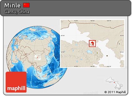 Shaded Relief Location Map of Minle, highlighted parent region