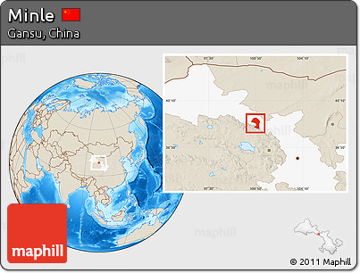 Shaded Relief Location Map of Minle, highlighted parent region