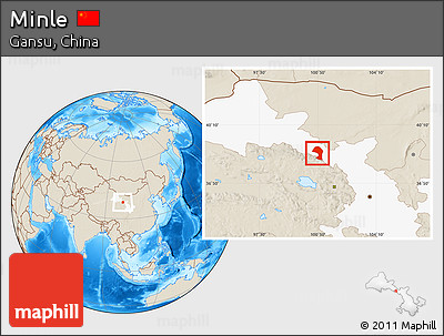 Shaded Relief Location Map of Minle, highlighted parent region