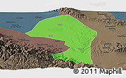 Political Panoramic Map of Minle, darken, semi-desaturated