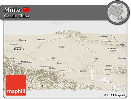 Shaded Relief Panoramic Map of Minle