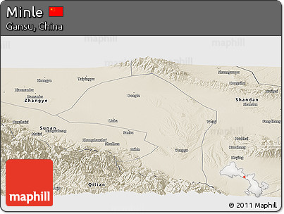 Shaded Relief Panoramic Map of Minle