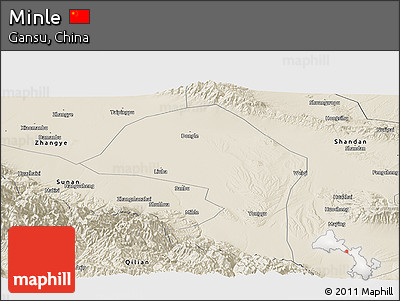 Shaded Relief Panoramic Map of Minle