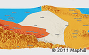 Shaded Relief Panoramic Map of Minle, political outside