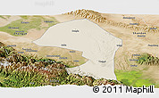 Shaded Relief Panoramic Map of Minle, satellite outside