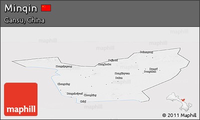 Silver Style Panoramic Map of Minqin, single color outside