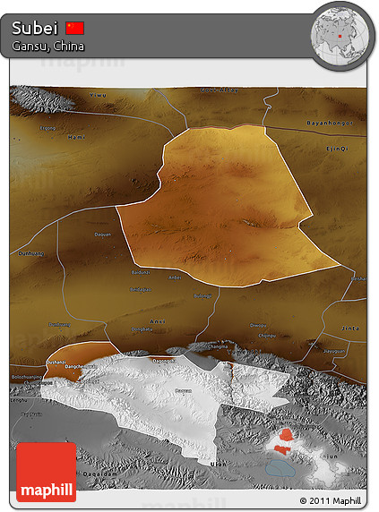 Physical 3D Map of Subei, darken