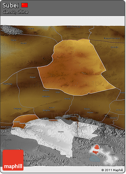 Physical 3D Map of Subei, darken