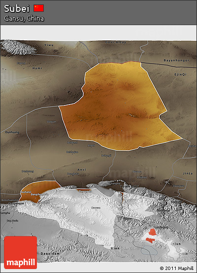 Physical 3D Map of Subei, darken, semi-desaturated