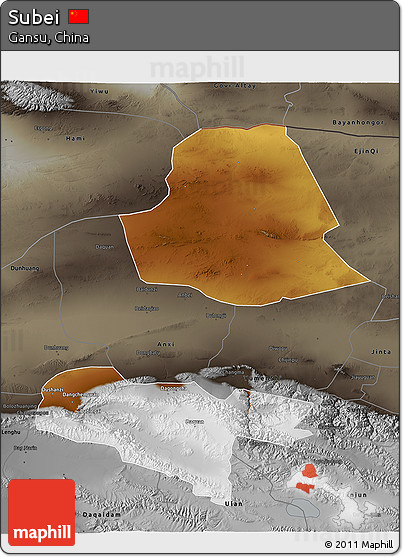 Physical 3D Map of Subei, darken, semi-desaturated