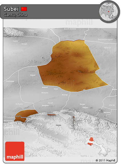 Physical 3D Map of Subei, lighten, desaturated