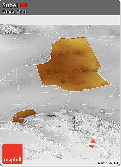Physical 3D Map of Subei, lighten, desaturated