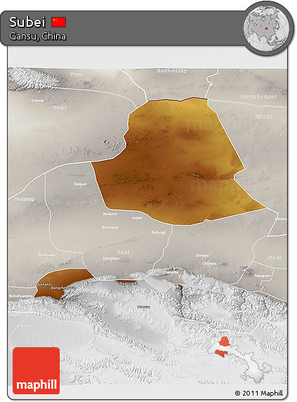 Physical 3D Map of Subei, lighten, semi-desaturated