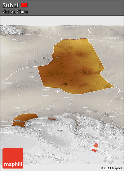 Physical 3D Map of Subei, lighten, semi-desaturated