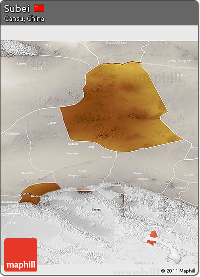 Physical 3D Map of Subei, lighten, semi-desaturated