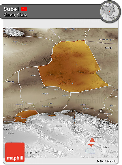 Physical 3D Map of Subei, semi-desaturated