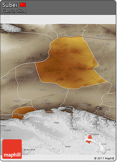 Physical 3D Map of Subei, semi-desaturated