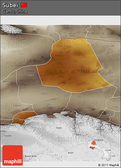 Physical 3D Map of Subei, semi-desaturated