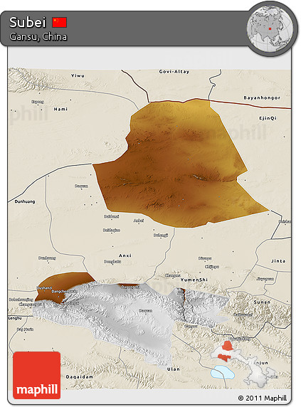 Physical 3D Map of Subei, shaded relief outside