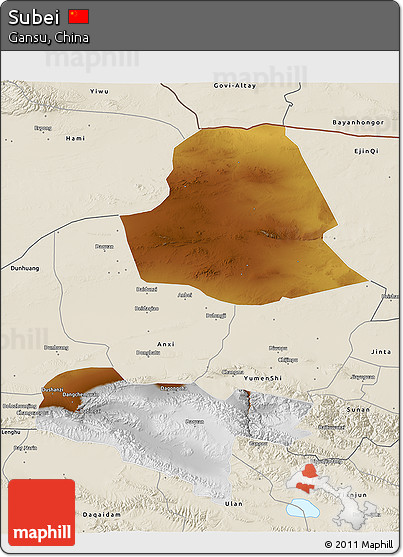 Physical 3D Map of Subei, shaded relief outside