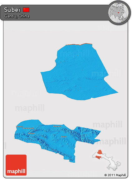 Political 3D Map of Subei, cropped outside