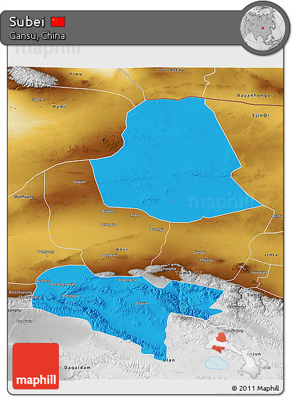 Political 3D Map of Subei, physical outside