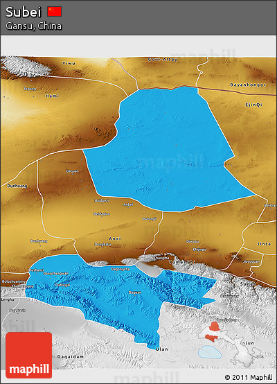 Political 3D Map of Subei, physical outside