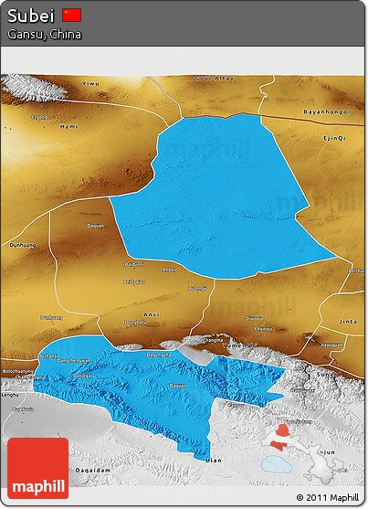 Political 3D Map of Subei, physical outside