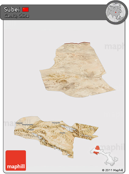 Satellite 3D Map of Subei, cropped outside