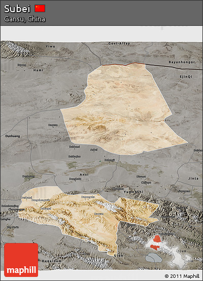 Satellite 3D Map of Subei, darken, semi-desaturated