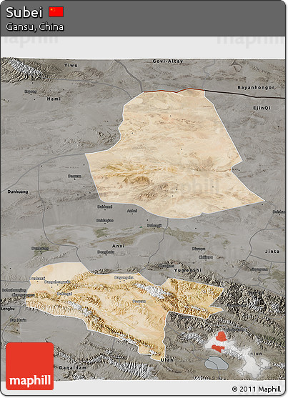 Satellite 3D Map of Subei, darken, semi-desaturated