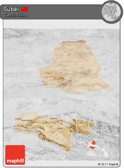 Satellite 3D Map of Subei, lighten, desaturated