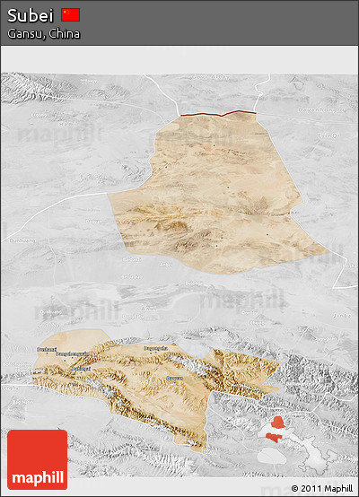 Satellite 3D Map of Subei, lighten, desaturated