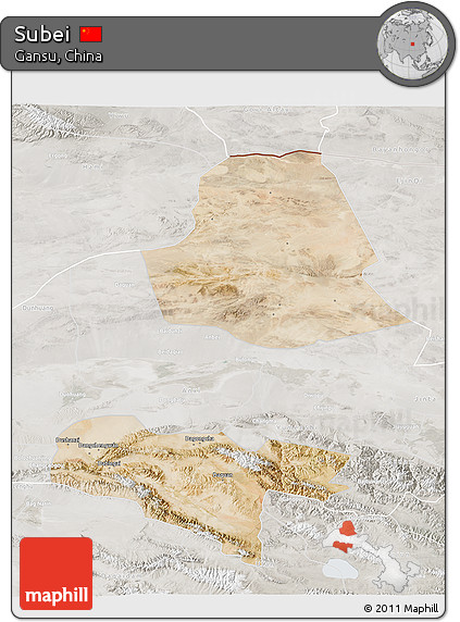 Satellite 3D Map of Subei, lighten, semi-desaturated