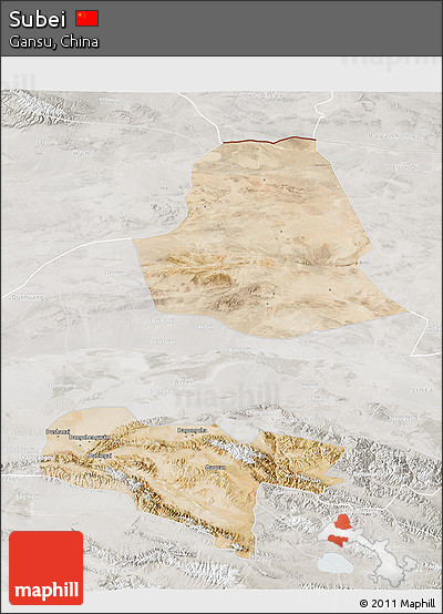 Satellite 3D Map of Subei, lighten, semi-desaturated