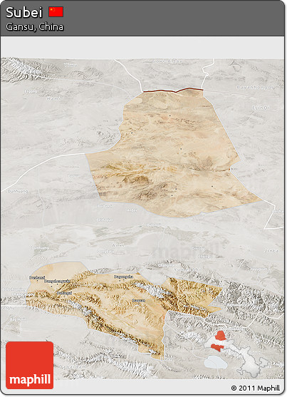 Satellite 3D Map of Subei, lighten, semi-desaturated
