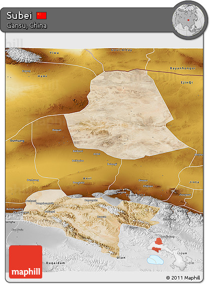 Satellite 3D Map of Subei, physical outside