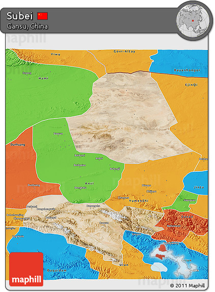 Satellite 3D Map of Subei, political outside