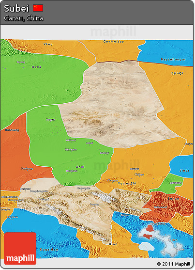 Satellite 3D Map of Subei, political outside