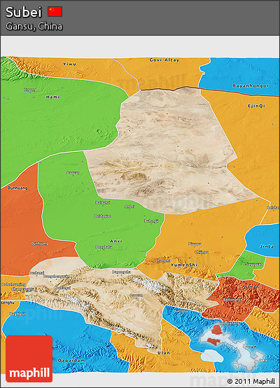 Satellite 3D Map of Subei, political outside
