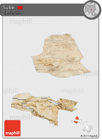 Satellite 3D Map of Subei, single color outside