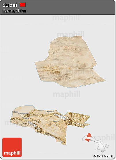 Satellite 3D Map of Subei, single color outside
