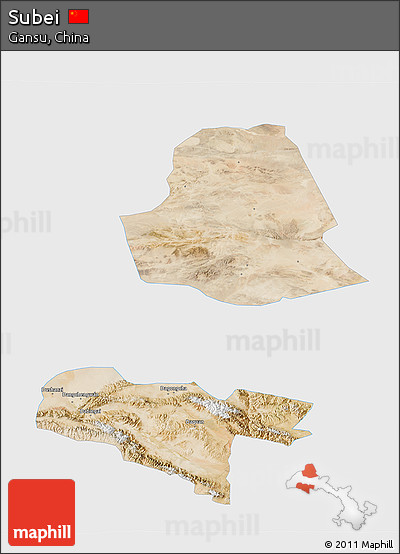 Satellite 3D Map of Subei, single color outside