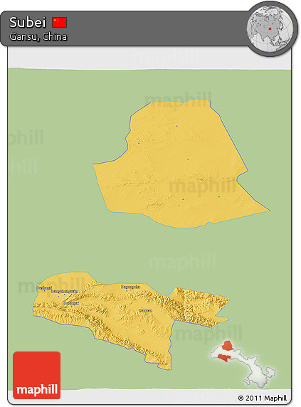 Savanna Style 3D Map of Subei, single color outside