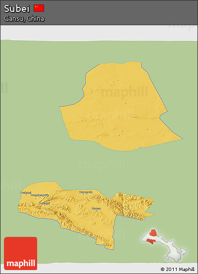 Savanna Style 3D Map of Subei, single color outside