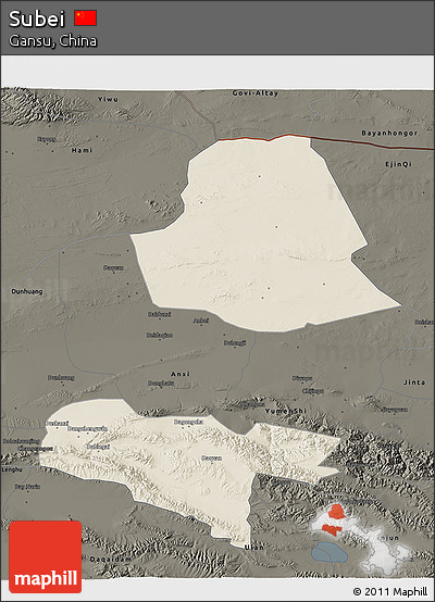 Shaded Relief 3D Map of Subei, darken