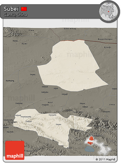 Shaded Relief 3D Map of Subei, darken